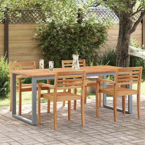 Table De Salle À Manger Extérieure Vidaxl Grise 200x90x75 Cm Acier Et Bois Massif Acacia