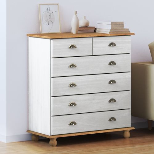 Vidaxl Commode Blanc Et Bois Bois Massif Et Mdf Moyen Commode