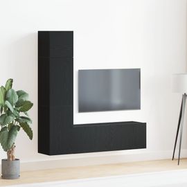 Ensemble De Meuble Tv Mural 3 Pièces En Bois D'ingénierie Chêne Noir