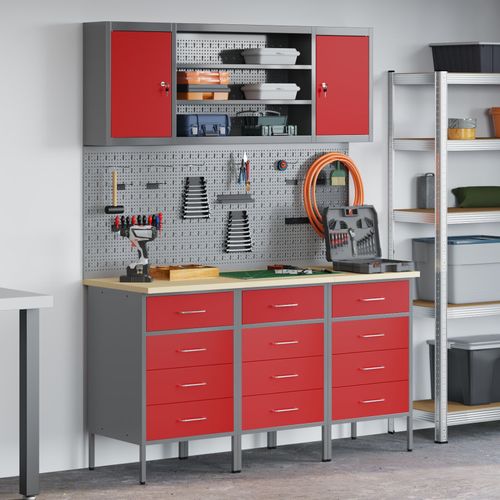 Set De Banc De Boulot 7 Pièces Vidaxl En Acier Rouge