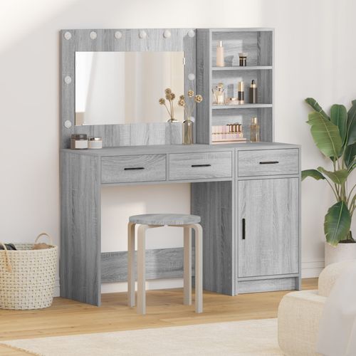 Ensemble De Table De Maquillage 2 Pièces Vidaxl Avec Led En Bois D'ingénierie Gris Sonoma
