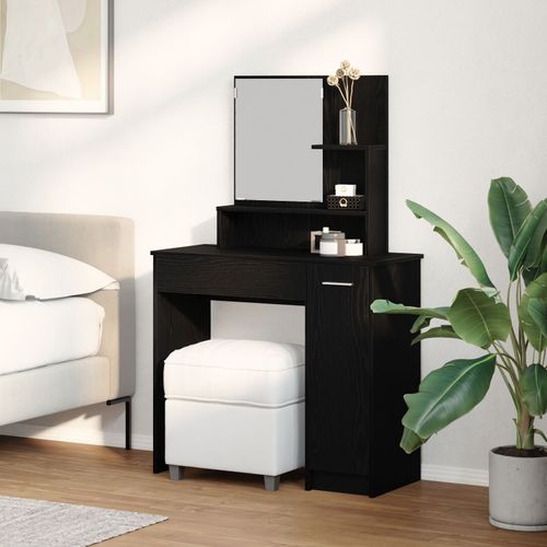 Table De Maquillage En Chêne Noir Avec Miroir - 86,5 X 35 X 136 Cm