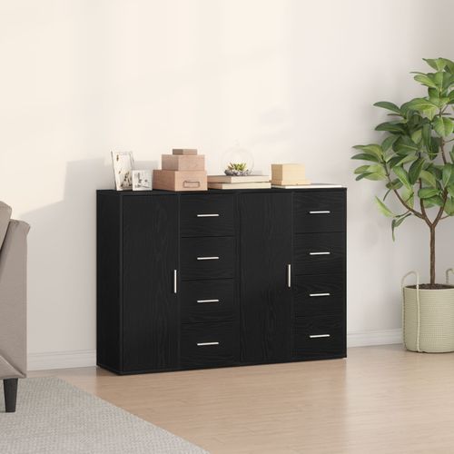 Vidaxl Buffet Set De 2 Chêne Noir Bois, Poignées En Métal Moyen Buffet