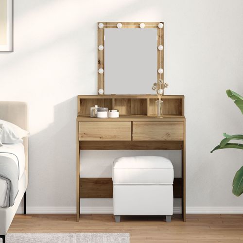 Table De Maquillage Vidaxl Avec Miroir Et Leds En Chêne Artisanal