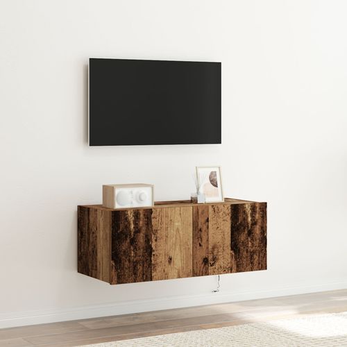 Meuble Tv Vidaxl Avec Lumières Led En Vieux Bois 80x35x31 Cm