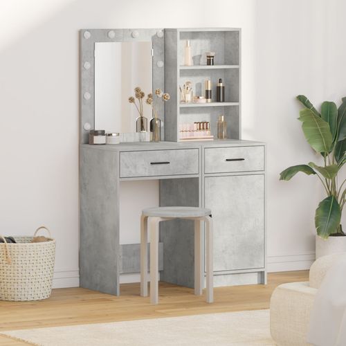 Ensemble De Coiffeuse 2 Pièces Avec Éclairage Led En Bois D'ingénierie Gris Béton