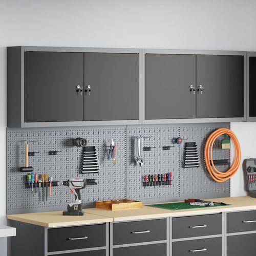 Ensemble de cabinet à outils et panneau perforé de 6 pièces vidaXL mural en métal noir