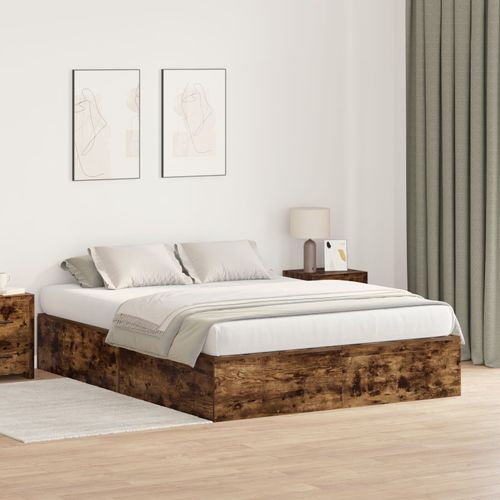 Cadre De Lit De Rangement Vidaxl Chêne Fumé 140x190 Cm