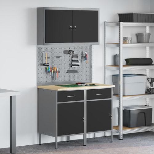 Set de cabinet de travail et panneau perforé 5 pièces vidaXL Noir MDF et Métal