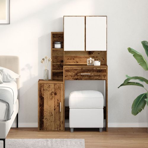Table De Maquillage Vidaxl Avec Miroir Et Lumières Led En Bois Vieilli
