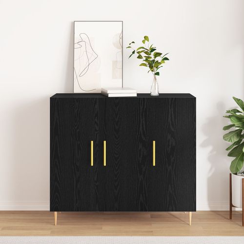 Buffet Vidaxl Noir Chêne 90x34x80 Cm En Bois Reconstitué