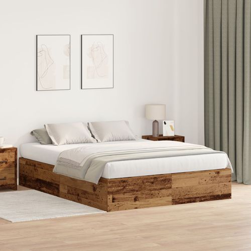 Cadre De Lit De Rangement Vidaxl En Vieux Bois 140x190 Cm