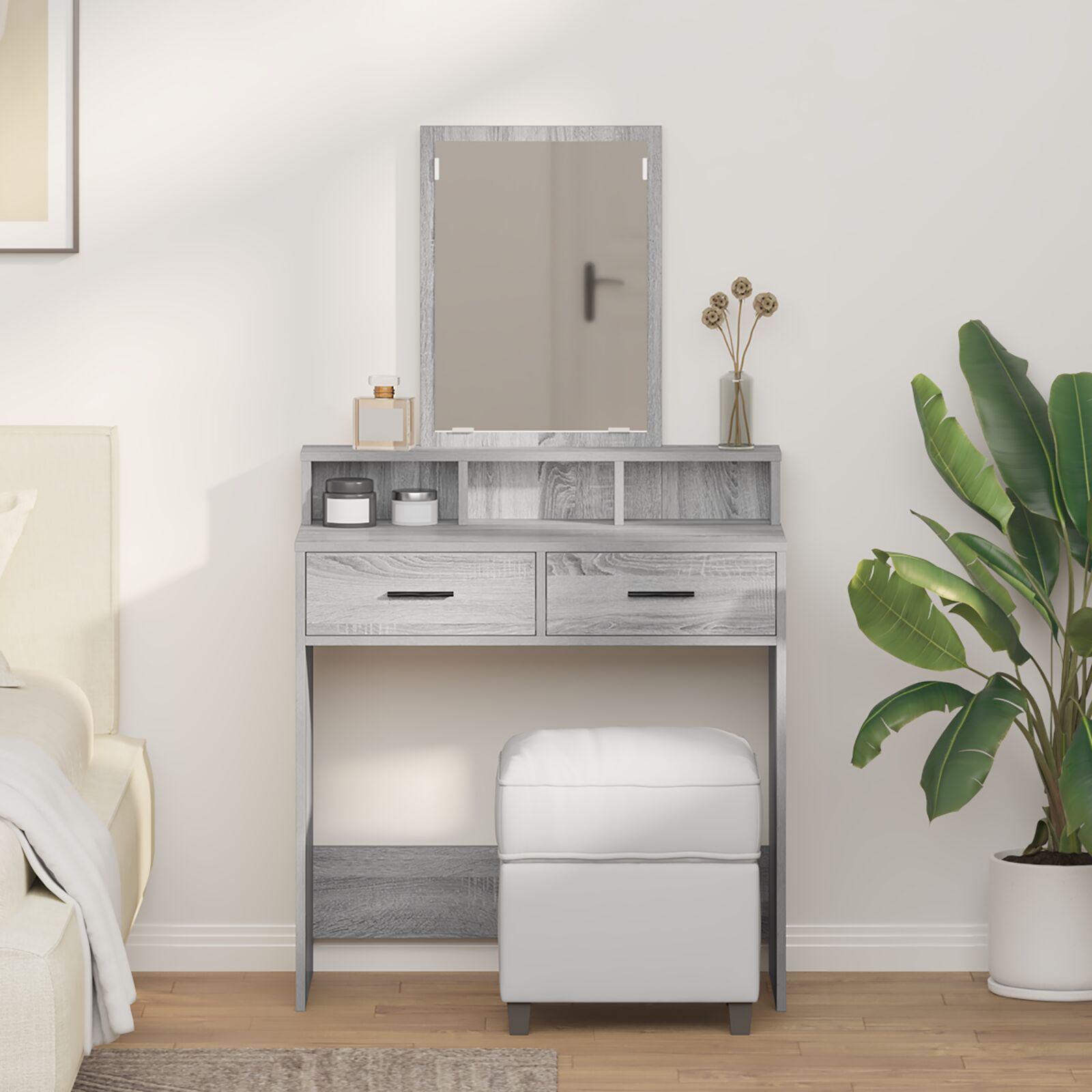 Table De Maquillage Vidaxl Avec Tiroirs Gris Sonoma 79x41x140 Cm