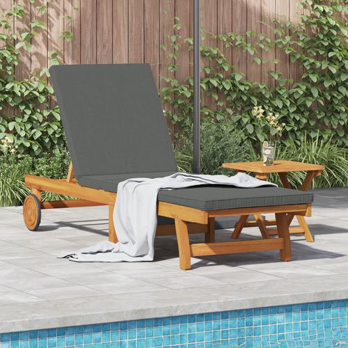 Fauteuil Relax Vidaxl Avec Des Roulettes Et Un Coussin Gris Foncé En Bois Massif