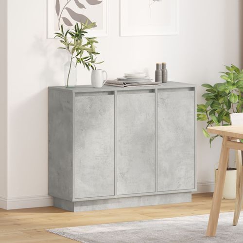 Buffet Vidaxl Avec Led, Gris Béton, 90x32x75 Cm, En Bois D'ingénierie