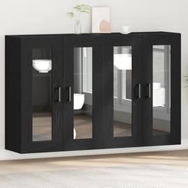 Buffet Mural Vidaxl Ensemble De 2 Chêne Noir Bois D'ingénierie, Verre