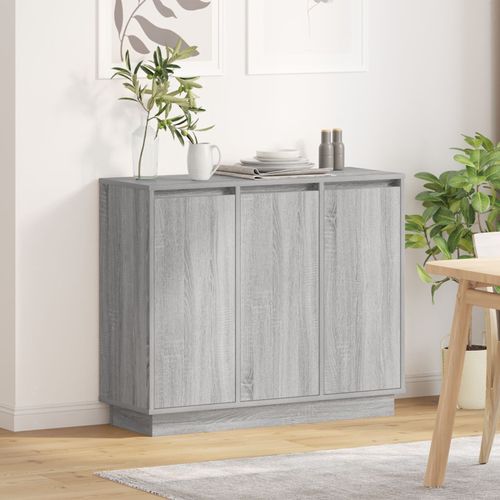 Buffet Vidaxl Gris Sonoma 90x32x75 Cm Avec Led En Bois D'ingénierie