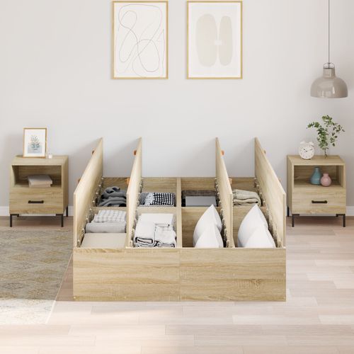 Cadre De Lit De Rangement Vidaxl En Chêne Sonoma 120x190 Cm