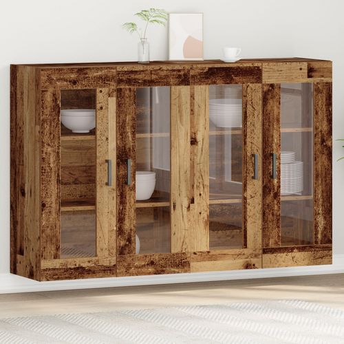 Armoire Murale Vidaxl Lot De 2 Bois Ancien, Noir Bois D'ingénierie, Verre