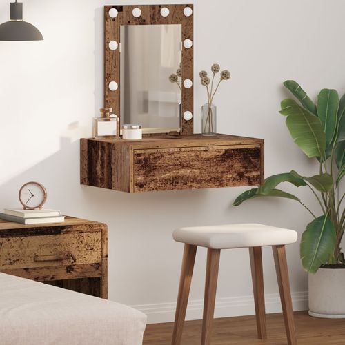 Table De Maquillage Murale Vidaxl Avec Éclairage Led En Vieux Bois