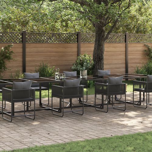 Ensemble De Salle À Manger De Jardin De 12 Pièces Avec Coussins En Acier Et Poly Rattan
