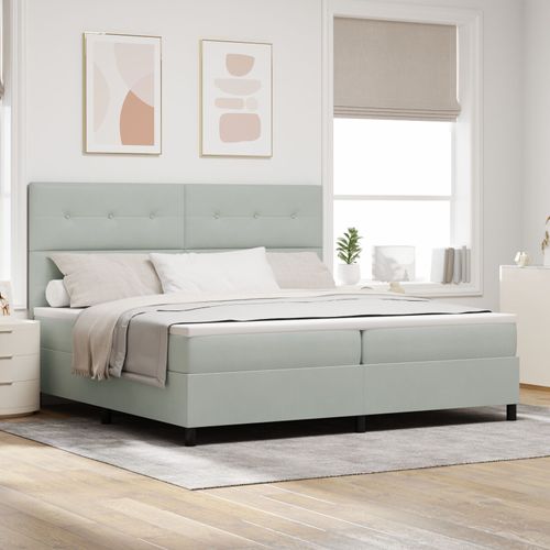 Lit Box Spring Avec Matelas Gris Clair 200x200 Cm En Velours