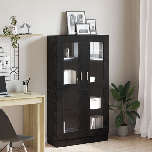 Bibliothèque Vidaxl En Noir Et Chêne, 82,5x30,5x150 Cm, En Bois D'ingénierie