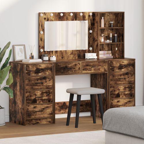 Coiffeuse 3 Pièces Vidaxl Avec Led En Bois D'ingénierie Chêne Fumé