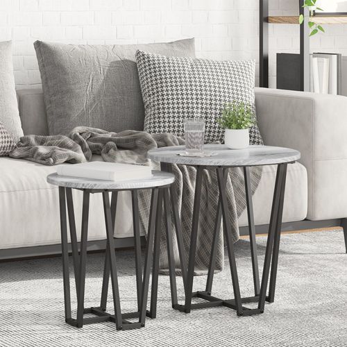 Table D'appoint Vidaxl 2 Pcs Gris Sonoma En Bois Composite Et Métal