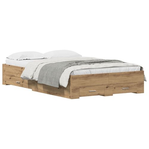 Lit Avec Tiroirs Vidaxl Chêne Artisanal 120x200 Cm En Bois D'ingénierie