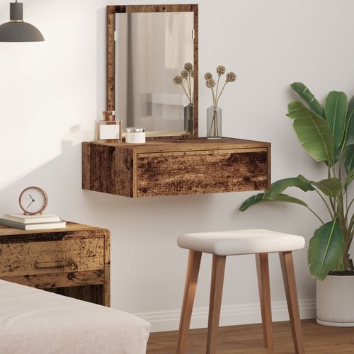 Table De Maquillage Suspendue Vidaxl En Bois Vieilli 60x40x70 Cm