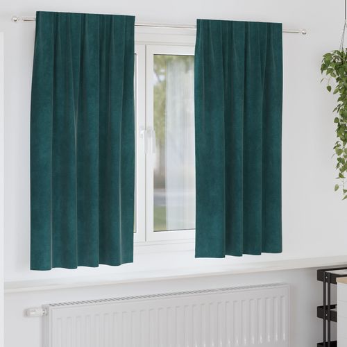 Rideaux Occultants Vidaxl Avec Bande Supérieure, 2 Pièces, En Velours Vert Foncé