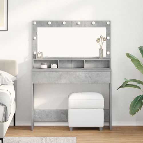 Table De Maquillage Vidaxl Avec Lumières Led En Gris Béton 100x41x135 Cm