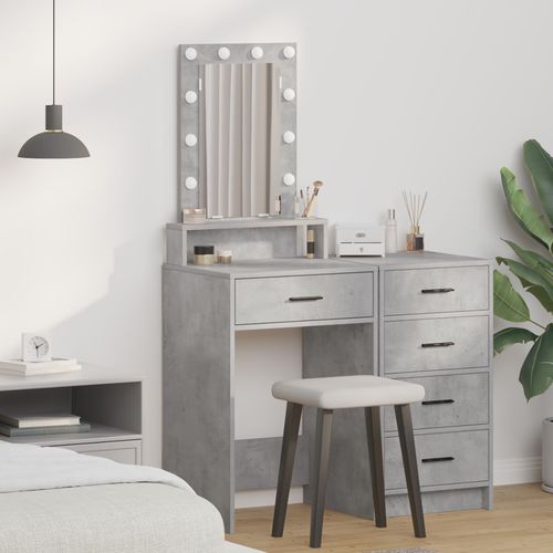 Table De Maquillage Vidaxl Avec Lumières Led Gris Béton 50x41x140 Cm