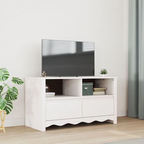 Meuble Tv Vidaxl """"Drammen"""" Blanc 99x43x55 Cm En Bois Massif De Pin
