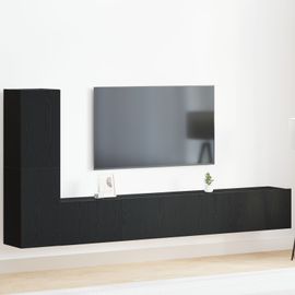 Ensemble De Meuble Tv Murale 3 Pièces En Bois D'ingénierie Chêne Noir