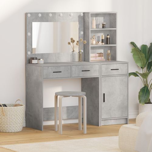 Set Coiffeuse 2 Pièces Avec Led En Bois D'ingénierie Gris Béton