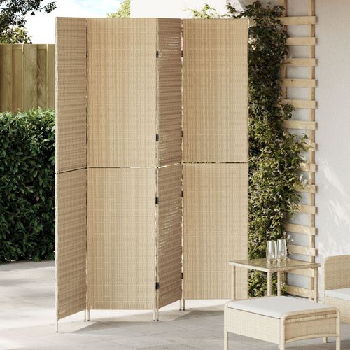 Paravents vidaXL Beige Bois, Tissu 4 panneaux, 200 cm de hauteur Pliable