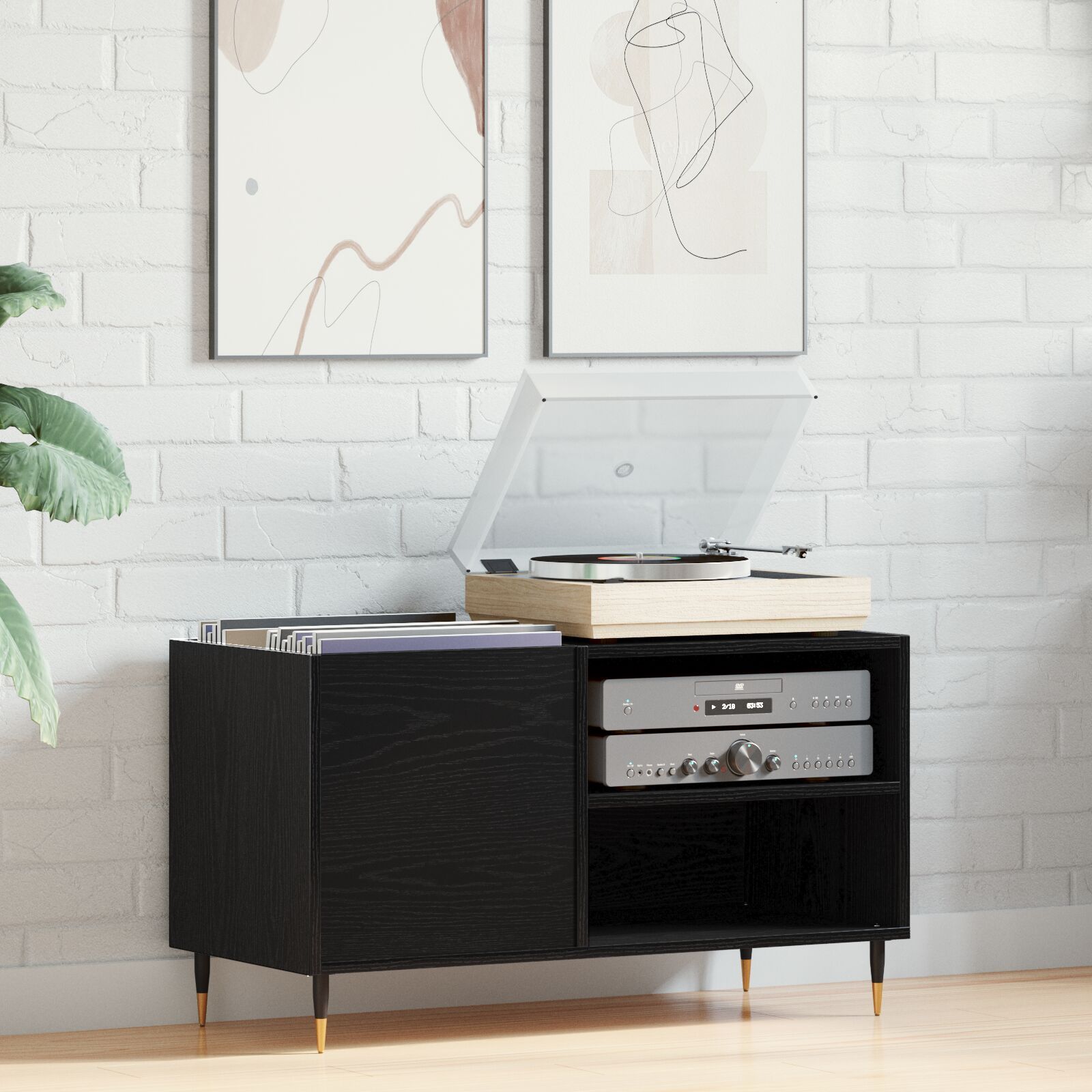 Buffet Enregistreur Vidaxl Noir Chêne 84,5x38x48 Cm Bois D'ingénierie