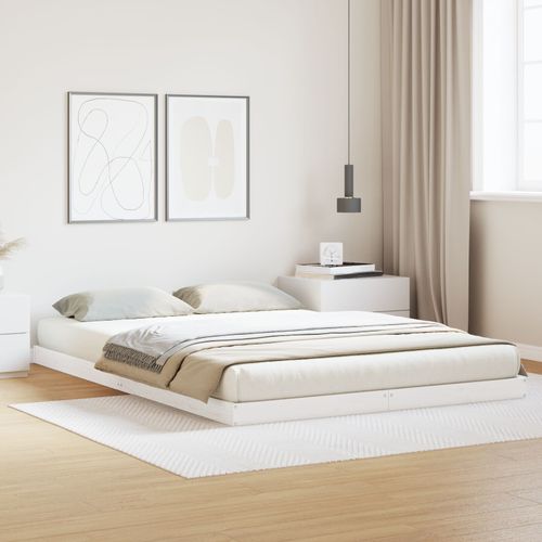 Cadre De Lit Au Sol Vidaxl Blanc 140x210 Cm En Bois Massif De Pin