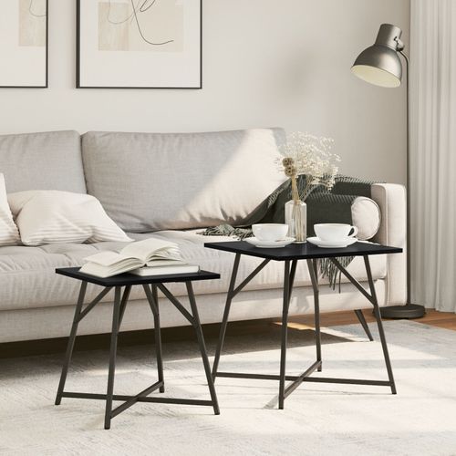Table D'appoint Vidaxl 2 Pièces En Bois D'ingénierie Chêne Noir Et Métal