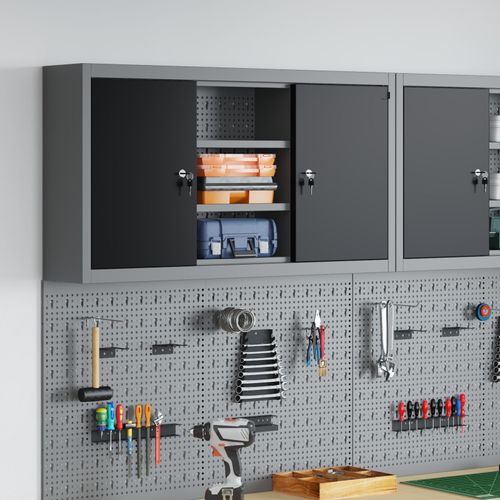 Armoire à outils murale vidaXL avec panneau perforé Noir 100x20x55 cm Acier