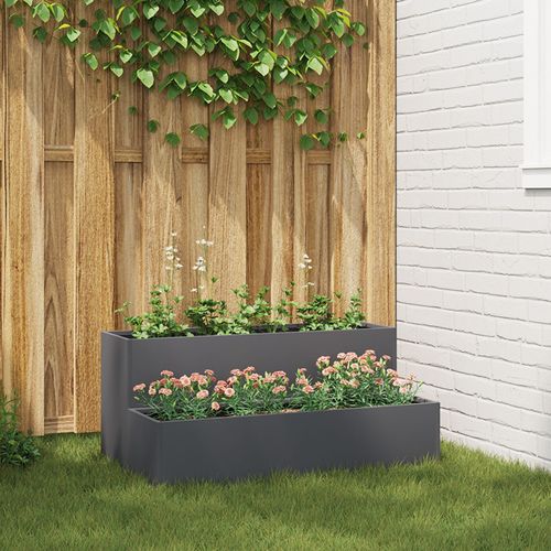 Bac À Fleurs 2 Étages 100x60x45 Cm Anthracite En Acier