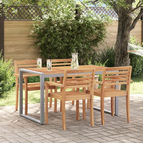 Table De Salle À Manger Extérieure Vidaxl Grise 140x80x75 Cm Acier Et Bois Massif D'acacia
