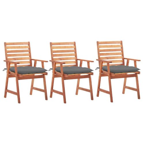 Chaises A Manger D'exterieur Lot De 3 Et Coussins Acacia Massif