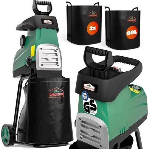 Broyeur végétaux 3100W silencieux pour branches jusqu¿à 44mm avec 2 bacs de 60L pour un broyage efficace au jardin