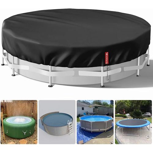 GOUTS ET COULEURSBache Piscine 460, 420 D Bache A Bulle Piscine, Et Piscines Hors Sol, Bache De Protection Résistantes À La Poussière Avec Cordons De Serrage Et Piquets De Sol (460Cm Noir)