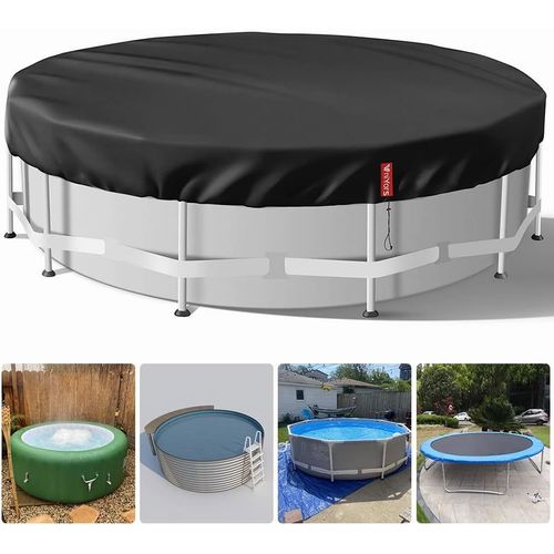GOUTS ET COULEURSBache Piscine 460, 420 D Bache A Bulle Piscine, Et Piscines Hors Sol, Bache De Protection Résistantes À La Poussière Avec Cordons De Serrage Et Piquets De Sol (460Cm Noir)