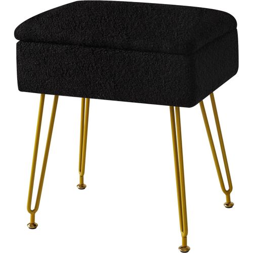 Gouts Et Couleurstabouret Pouf Ottoman Avec Espace De Rangement, Tabouret De Maquillage, Repose-Pieds En Teddy Velours, Chaise De Coiffeuse Carrée, Pieds En Métal Doré, Pour Salon 40×30×47cm Blanc Hb