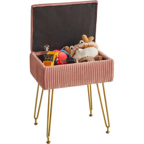 Gouts Et Couleurstabouret Pouf Ottoman Avec Espace De Rangement, Tabouret De Maquillage, Tabouret Repose-Pieds En Velours, Chaise De Coiffeuse Carrée À Rayures, Pieds En Métal Doré, 40×29.5×48cm Beig